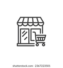Icono de línea de supermercado. signo de estilo lineal para concepto móvil y diseño web. Supermercado y carro de la compra contorno icono vector. Símbolo, ilustración del logotipo. Gráficos vectoriales
