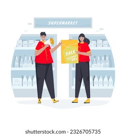 Supermarket store shopping promotion discount sale offer illustration design