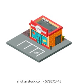 Supermarket and store stuff isometric vector illustration.