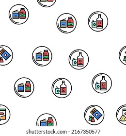 Supermarket Store Vector Seamless Pattern Thin Line Illustration