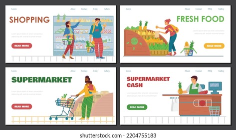 Supermarket Store Website Interfaces Collection Cartoon Stock Vector ...