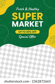 supermarket template. groceries. Grocery store, Shopping, Supermarket, Fresh food, Home delivery, Ordering, Sale concept. vector illustration for poster, banner, flyer, advertising, promo, commercial.