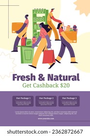 supermarket template. groceries. Grocery store, Shopping, Supermarket, Fresh food, Home delivery, Ordering, Sale concept. vector illustration for poster, banner, flyer, advertising, promo, commercial.
