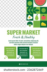 supermarket template. groceries. Grocery store, Shopping, Supermarket, Fresh food, Home delivery, Ordering, Sale concept. vector illustration for poster, banner, flyer, advertising, promo, commercial.
