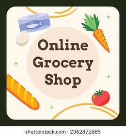 supermarket template. groceries. Grocery store, Shopping, Supermarket, Fresh food, Home delivery, Ordering, Sale concept. vector illustration for poster, banner, flyer, advertising, promo, commercial.