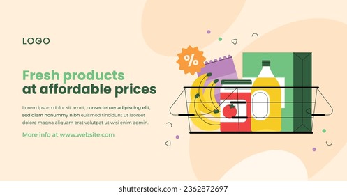 supermarket template. groceries. Grocery store, Shopping, Supermarket, Fresh food, Home delivery, Ordering, Sale concept. vector illustration for poster, banner, flyer, advertising, promo, commercial.