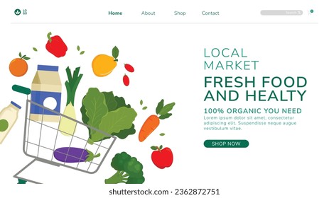 supermarket template. groceries. Grocery store, Shopping, Supermarket, Fresh food, Home delivery, Ordering, Sale concept. vector illustration for poster, banner, flyer, advertising, promo, commercial.