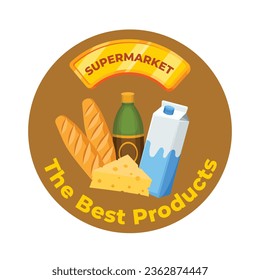 supermarket template. groceries. Grocery store, Shopping, Supermarket, Fresh food, Home delivery, Ordering, Sale concept. vector illustration for poster, Label, Sticker, advertising, promo, commercial