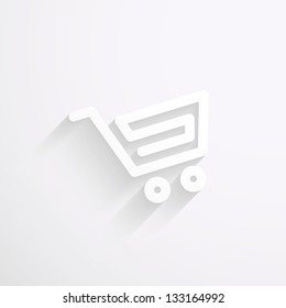 Supermarket trolley icon. White paper.