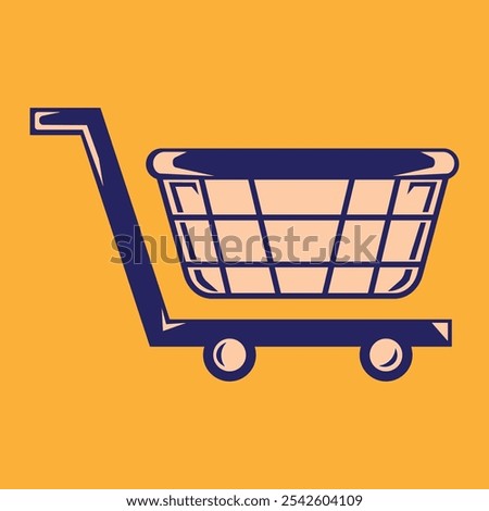 supermarket trolley illustration vector design in peach and blue colors in a simple style. suitable for logos, icons, posters, advertisements, banners, companies, t-shirt designs, stickers, websites
