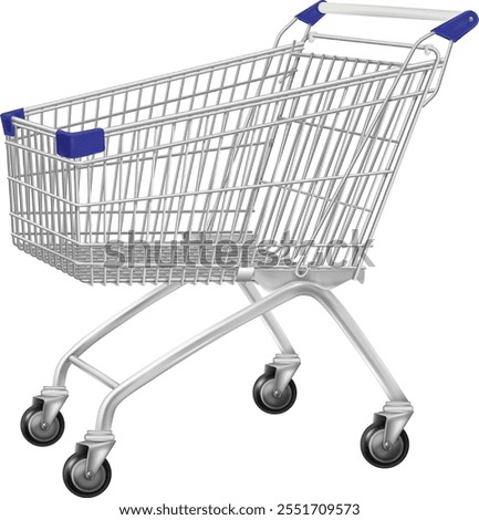 Supermarket trolley realistic mockup. Store metal cart isolated on white background