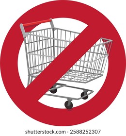 Supermarket trolley in red circular crossed out prohibition sign (cut out)