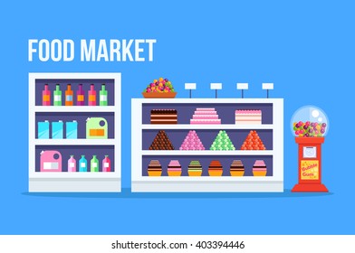  Supermarket. Vector flat illustration