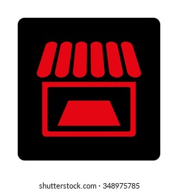 Supermarket vector icon. Style is flat rounded square button, intensive red and black colors, white background.