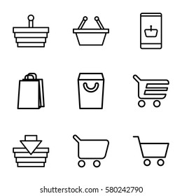 supermarket vector icons. Set of 9 supermarket outline icons such as shopping bag