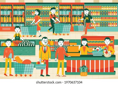 Supermarket Vector Illustration in Flat Design Style