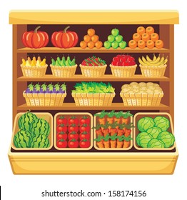 Supermarket. Vegetables and fruits. vector