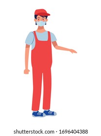 supermarket worker with face mask vector illustration design