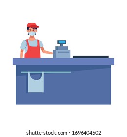 Supermarket Worker With Face Mask Vector Illustration Design