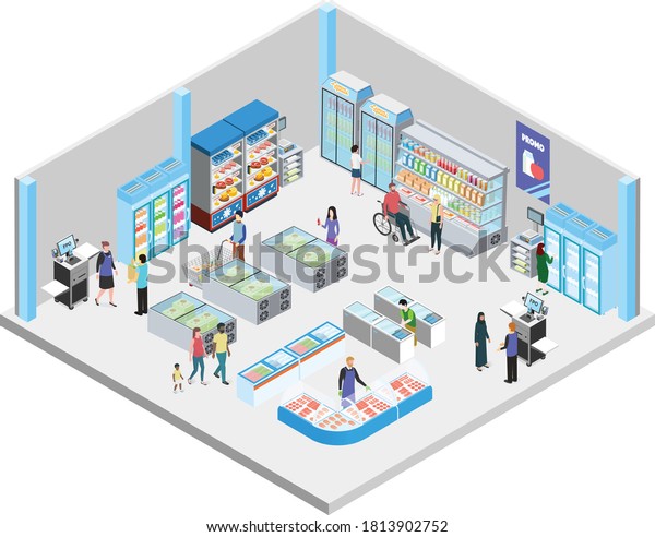 Supermarkets Frozen Foods Cold Drinks Aisle Stock Vector (Royalty Free ...