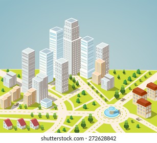 Supermarkets, skyscrapers and office buildings in urban areas of large cities