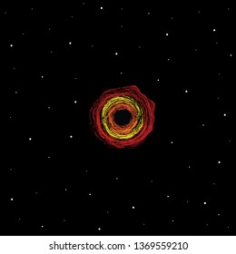Supermassive Black hole in space. Vector cartoon design.