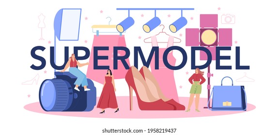 Supermodel model typographic header. Man and woman represent