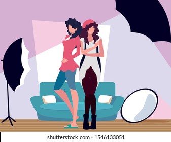 Supermodels women in studio design