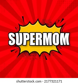 Supermom logo template. Frame with divergent rays. Super mom shield.