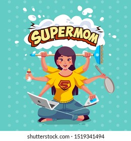 supermom or super mother have many hand doing home work. women multitasking doing many home work like have many arm - vector