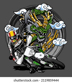 supermoto with dragon background vector template, t-shirt design, biker, knucklehead, panhead, shovelhead, flathead, naked bike, dragrace, supermoto, Motorradfahrer, 
motorrijder

