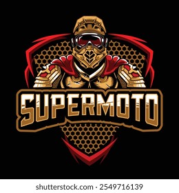 logotipo supermoto com traje de guerra de gladiador