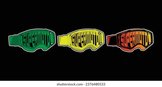 Supermoto Typography Motorcycle Goggles Vector Set
