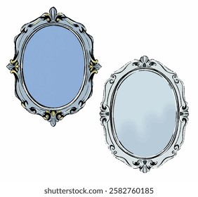 A supernatural vampire mirror illustration with no reflection. Perfect for horror branding, gothic design, and haunted themes.