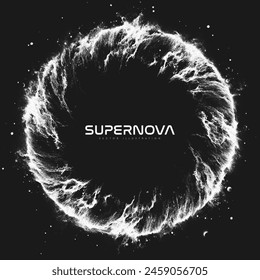 Explosión de supernova con luz brillante onda de choque. Portal mágico brillante. Túnel cósmico de teletransportación futuríctico. Estilo de punteado. Punto. Puntillismo. Ilustración vectorial con lugar para tu contenido