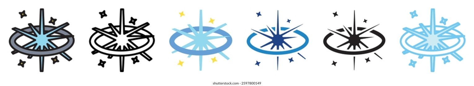 Supernova Explosion multi style, mini illustration icon set. outline, flat, glyph, line color, UI, UX, app and web, digital or print. vector EPS 10 related to education, technology, space and galaxy.