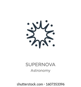 Supernova icon. Thin linear supernova outline icon isolated on white background from astronomy collection. Line vector sign, symbol for web and mobile