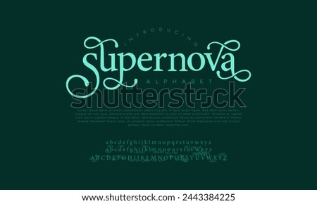 Supernova premium luxury elegant alphabet letters and numbers. Vintage wedding typography classic serif font decorative vintage retro. Creative vector illustration