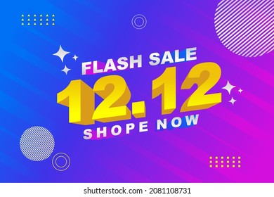 Supersale 12 12 vector de diseño de banner. Ilustración de plantilla de día de compra con venta de flash degradado de color.