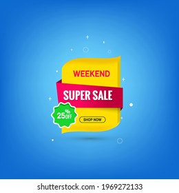 Formato vectorial de banner de supersale, 25% de color amarillo sobre fondo azul