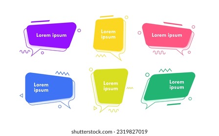 Superset different shape geometric texting boxes with abstract elements. Colorful speech bubble quote box for promotion, sale, advertising or other your designs. Vector illustration.