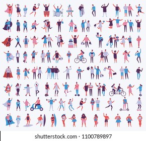 Superset with vector illustrations in a flat style of different activities people