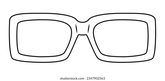 Supersized Rectangle frame glasses fashion accessory illustration. Sunglass front view for Men, women, unisex silhouette style, flat rim spectacles eyeglasses with lens sketch style outline isolated