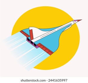 Supersonic aircraft icon on yellow circle background. Vector illustration