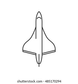 Supersonic airplane icon in thin outline style. Aircraft speed passenger aviation airliner