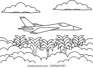 Supersonic Jet Fighter Coloring Book Vector Illustration