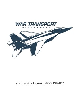 Supersonic Military Fighter Jet Vector Logo. A detailed monochrome vector illustration of a modern supersonic military fighter jet soaring upward in dynamic flight.