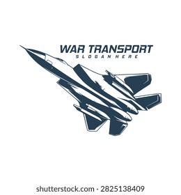 Supersonic Military Fighter Jet Vector Logo. A detailed monochrome vector illustration of a modern supersonic military fighter jet soaring upward in dynamic flight.