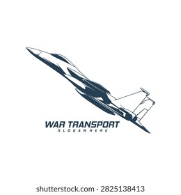 Supersonic Military Fighter Jet Vector Logo. A detailed monochrome vector illustration of a modern supersonic military fighter jet soaring upward in dynamic flight.