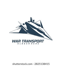 Supersonic Military Fighter Jet Vector Logo. A detailed monochrome vector illustration of a modern supersonic military fighter jet soaring upward in dynamic flight.